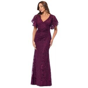 Besty & Adam Women's Eyelash-Lace Flutter-Sleeve Long Dress Size 8 NWT
